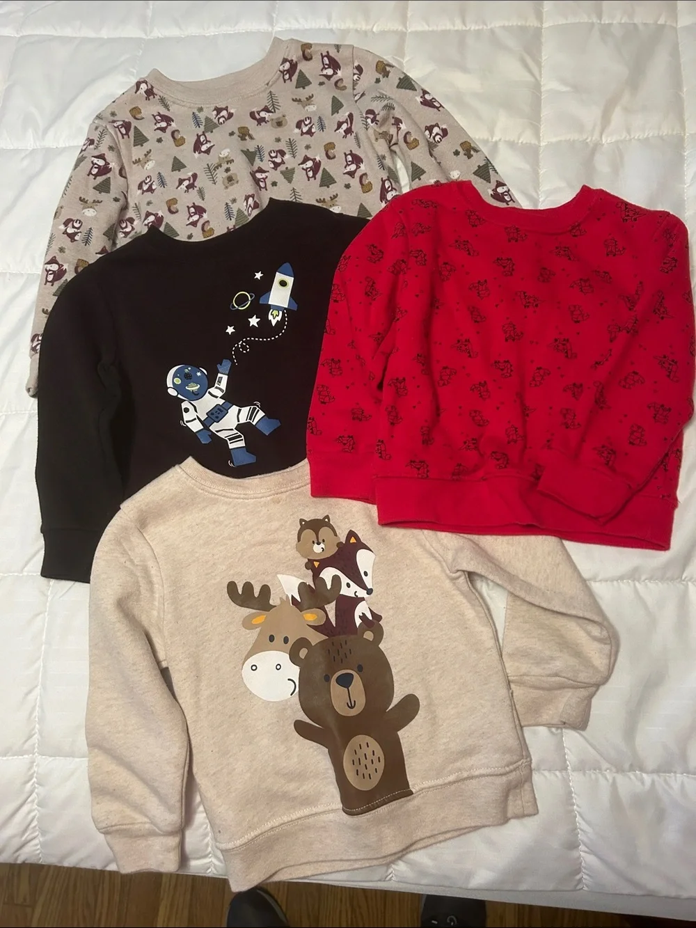 Garanimals Kids Crewneck Sweatshirt - Red, Navy & Beige Animal and Space Prints